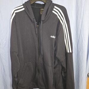 Adidas Men's Navy Hoodie Jacket with White Stripes